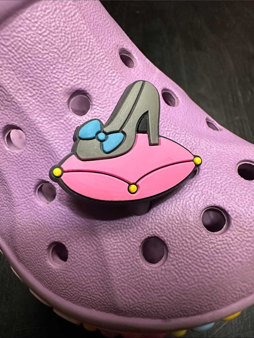 Black High Heel on a pink Pillow Jibbitz
